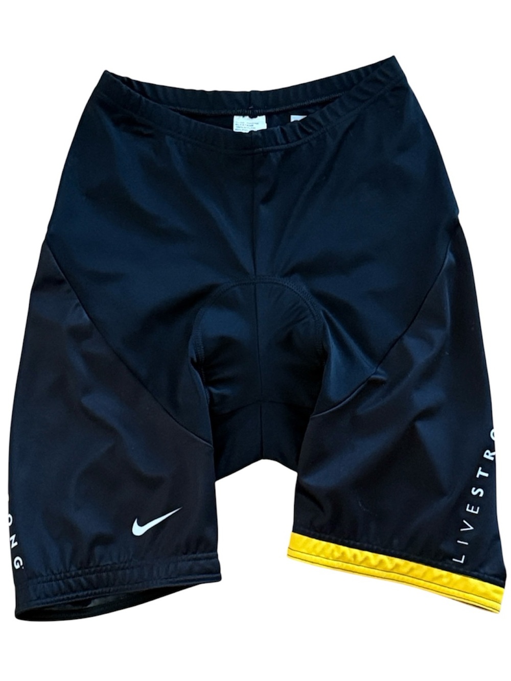 NIKE LIVESTRONG CYCLING SHORTS BLACK YELLOW WOMENS SIZE XS PADDED BIKING SHORT
